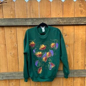Vintage green sweatshirt by improved living size medium. Fall leaves‎ cozy